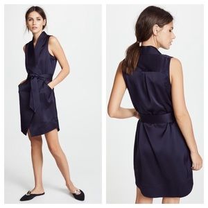 AYR Perch Wrap Satin Dress $295 Navy Blue Women Size 2 Sleeveless Tailored READ